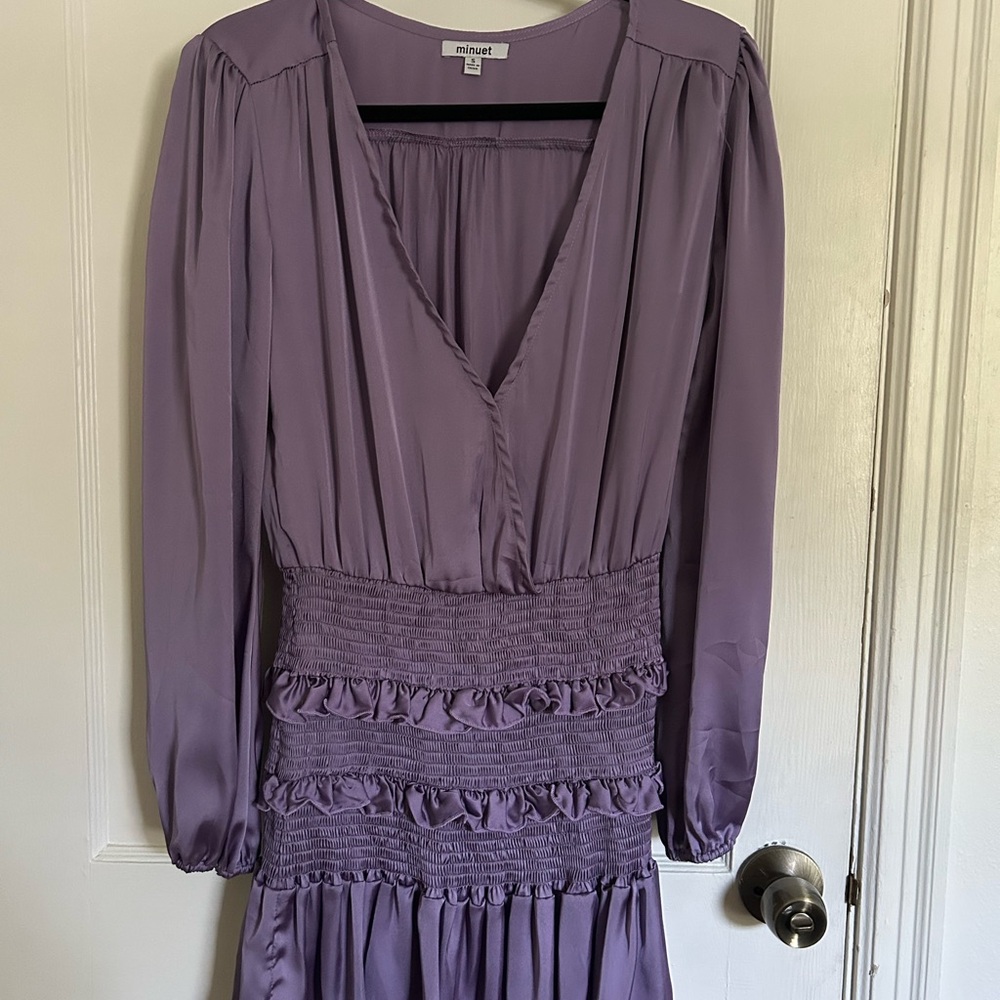 Minuet Petite Purple Ruched Smocked Mini Dress
